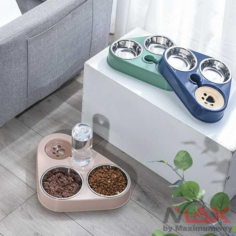 Mangman Tempat Makan dan Minum kucing dan anjing dispenser minum Hewan Peliharaan kesayangan Feeding Dishes piring makan mangkuk makan binatang pet kelinci kucing anjing muat banyak besar Dog Bowl Cat Feeder Bowl With Dog Water Bottle Automatic Drinking