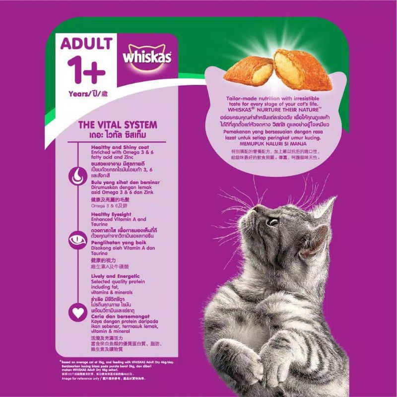 MAKANAN KUCING WHISKAS KERING ADULT 480 GR 1+ / WHISKAS DRY ADULT 480GR  USIA 1+ KUCING DEWASA