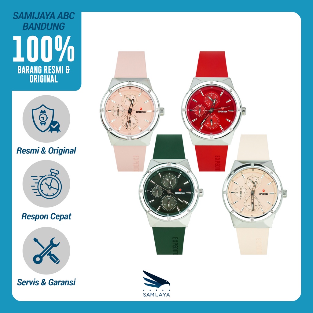 Jam Tangan Wanita Expedition EXP E 6818 Silver Rubber Original Resmi