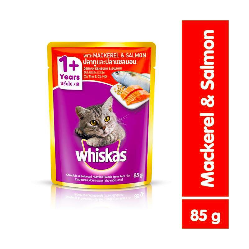 WHISKAS 1+ SACHEAT 80gr MACKEREL &amp; SALMON- MAKANAN BASAH KUCING