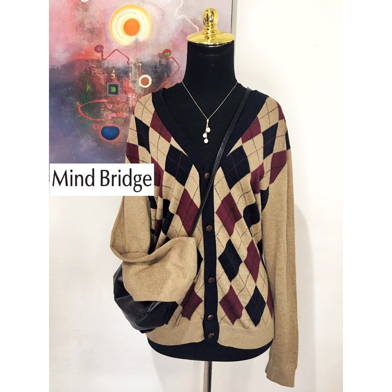 Cardigan rajut ketupat argyle wajik Korea cokelat nude / cardi academia