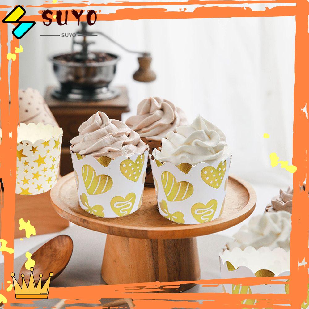 Suyo 50Pcs Kertas Cupcake / Muffin DIY Warna Emas / Silver