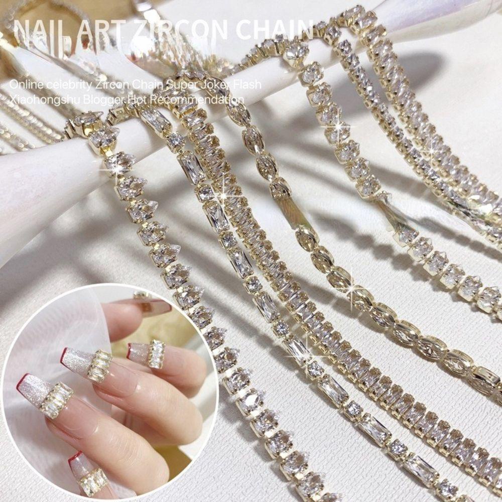 Mxbeauty Kuku Zirkon Rantai Fashion Gadis Wanita Emas Perak Manikur Aksesoris DIY Perhiasan Nail Art Charms