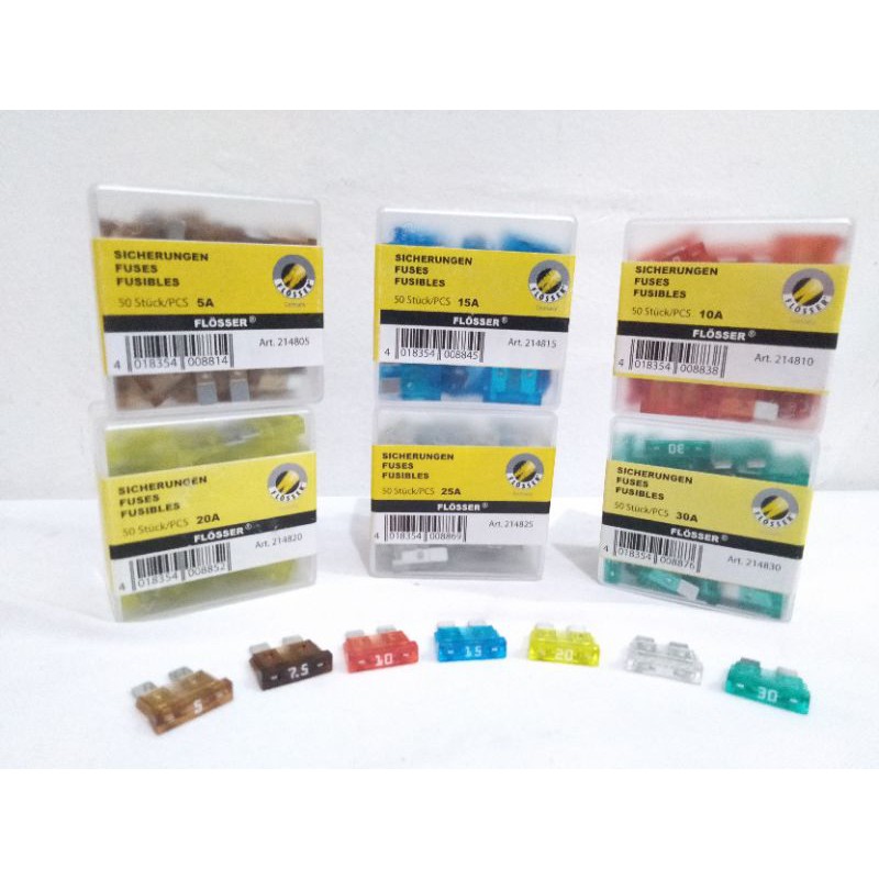 Sekring Sekering Fuse Tancap Flosser DX Standart Besar Germany 5A 7.5A 10A 15A 20A 25A 30A Ori Asli