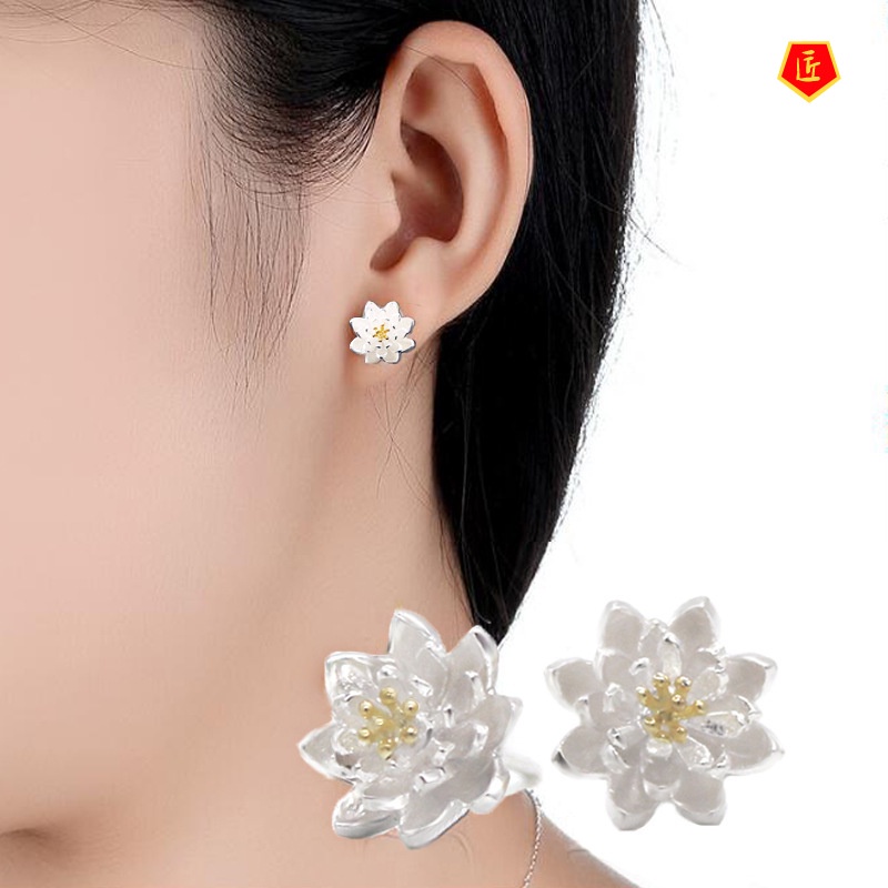 [Ready Stock]Simple Elegant Lotus Stud Earrings Anti-Allergy