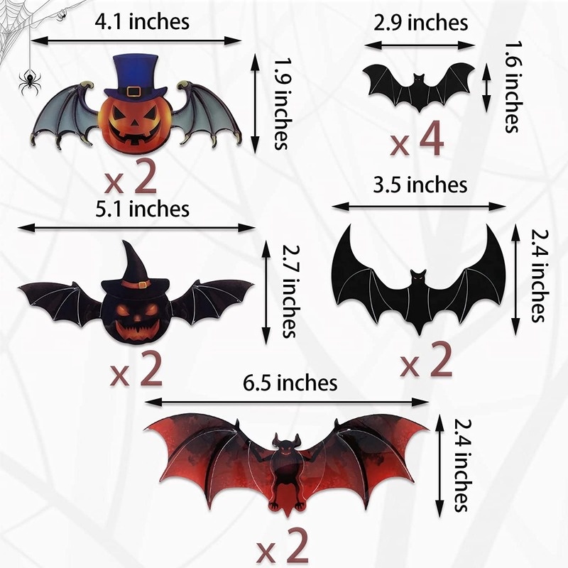 12pcs / Set Stiker Dinding Decal Desain Kelelawar Labu 3D Model Anti-Air Untuk Halloween