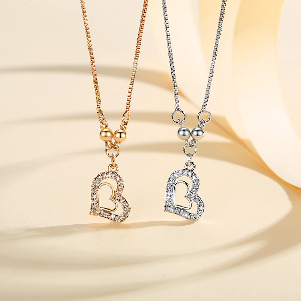 Y706 【COD】 Fashion Wanita TItanium Kalung Double Heart Necklace Anti Karat Tidak Luntur