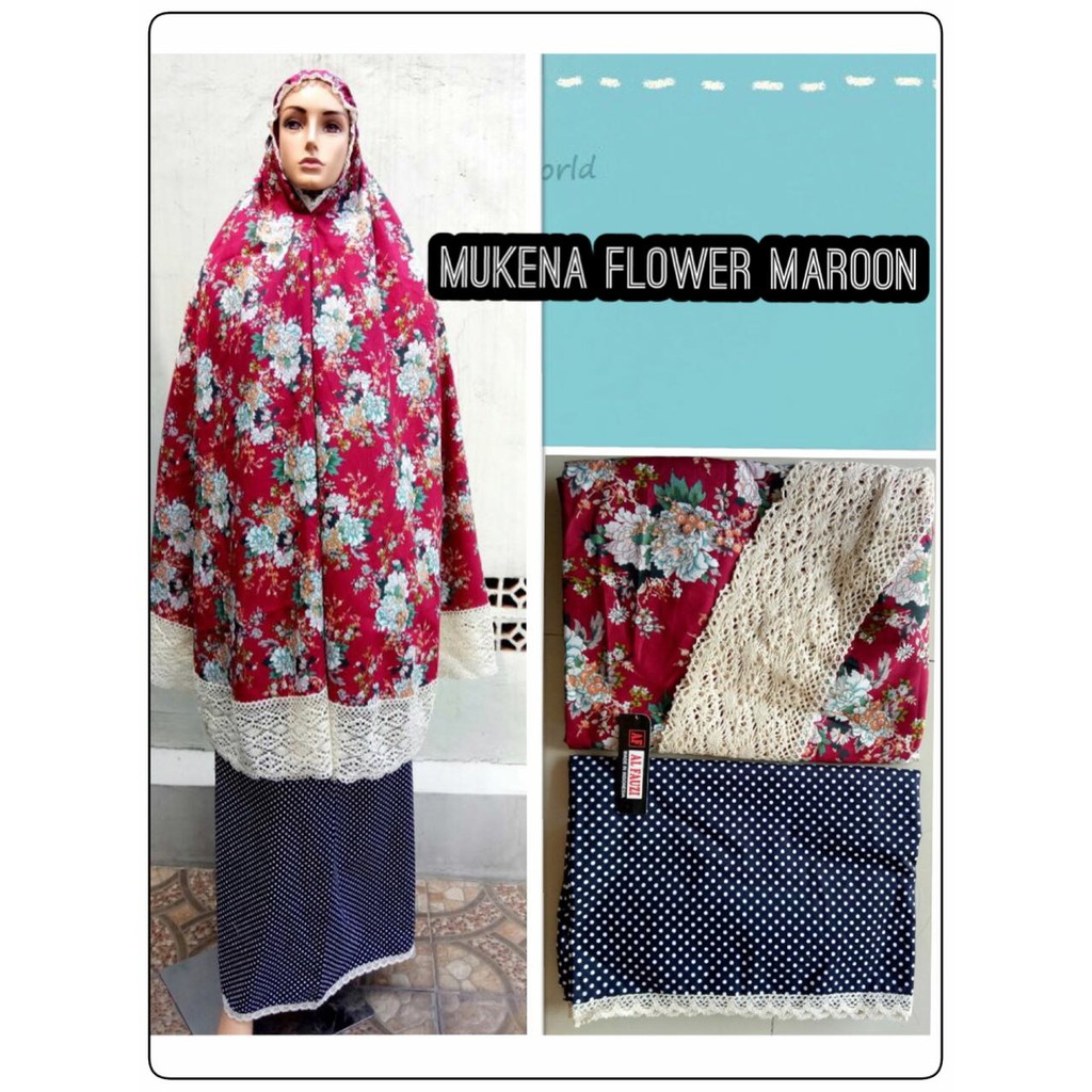 Mukena Katun Jepang Rajut flower maroon afc Afc