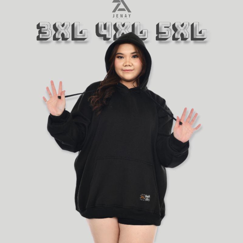 HOODIE POLOS JUMBO BIG SIZE PRIA WANITA XXXL XXXXL XXXXXL HITAM