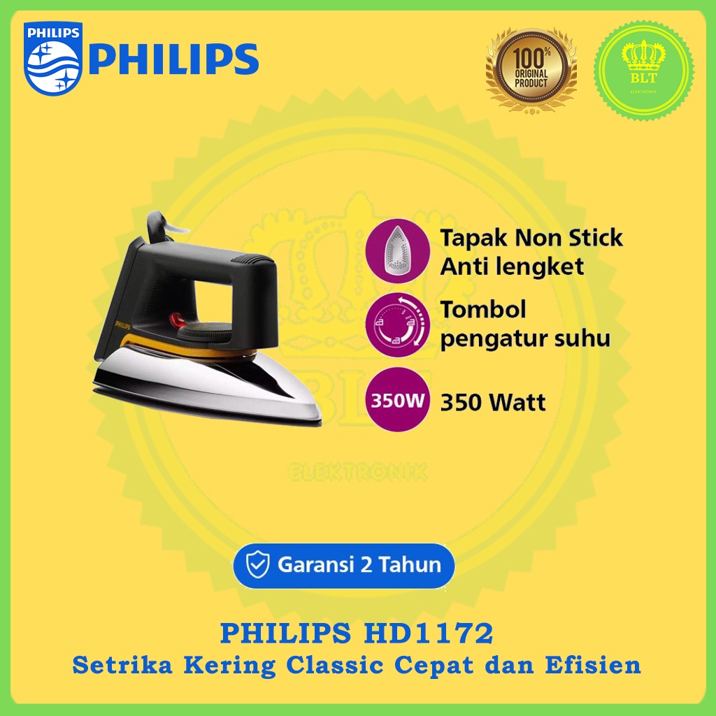 PHILIPS HD1172 Classic Dry Iron 350W Setrika Kering Original HD1172/99