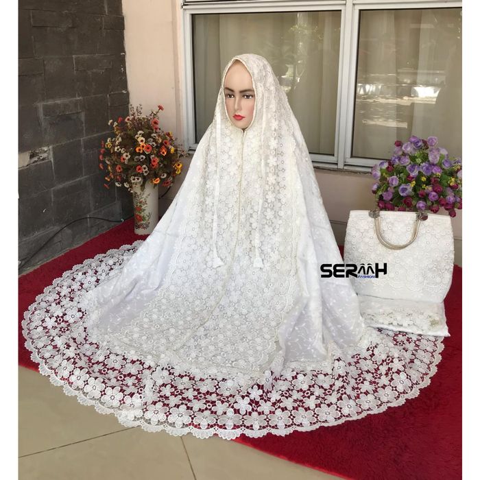 TERLARIS MUKENA PRADA. JASMIN VARIAN BROKEN WHITE FULL BORDIR TIMBUL