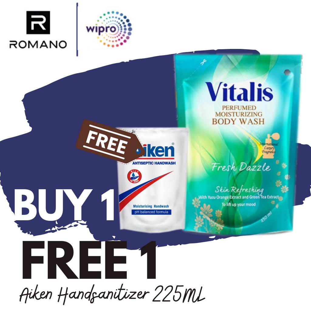 [BOGOF AIKEN HS 500 ml] Vitalis Perfumed Moisturizing Body Wash Refill 450ml - item Fresh Dazzle