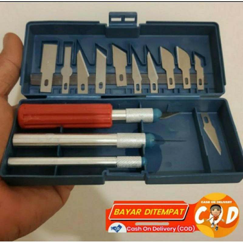 

Set pisau alat ukir seni / Pen Cutter 3 handle / pisau ukir 13 in 1 / peralatan cut potong ukiran tajam