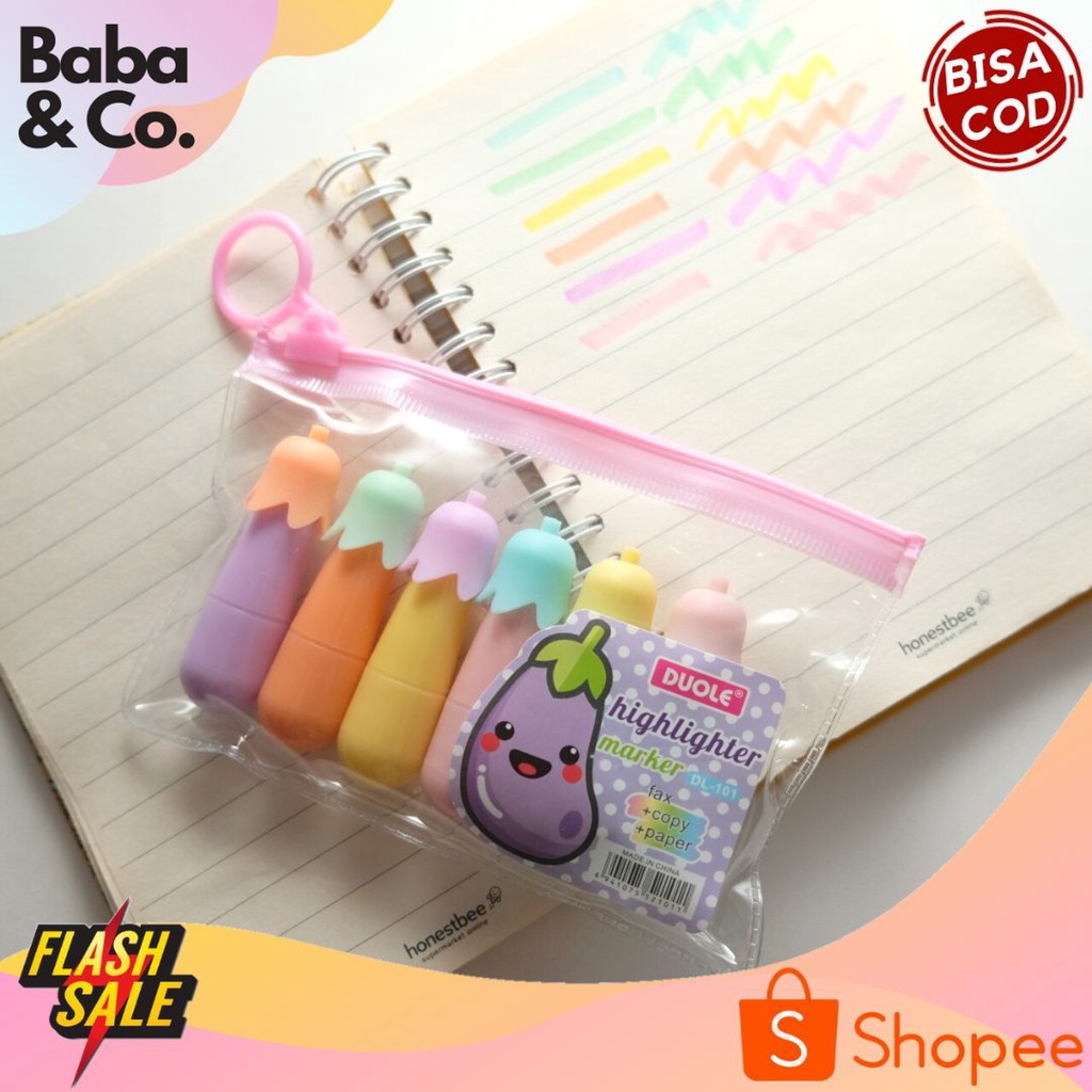 

HIGHLIGHTER TERONG 1 SET ISI 6 PCS WARNA PASTEL STABILO TERONG HIGHLIGHTER SAYURAN LUCU MURAH UNIK ALAT TULIS SEKOLAH ALAT TULIS KANTOR ATK MURAH BISA COD
