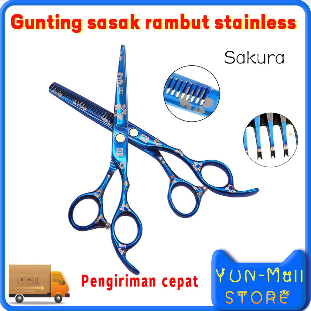 【COD+Dalam stok+Pengiriman Cepat】YUN Gunting Sasak Rambut Stainless 6 Inch Gunting Rambut  Barber Shop Hair Scissor   Grooming Hairdressing Hair Styling Gunting Penipis Rambut Sakura Gunting Gigi / Pemotong Datar Ringan  Nyaman Digunakan