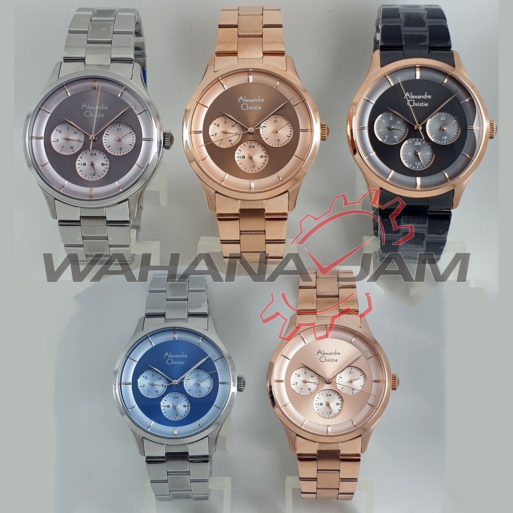 Alexandre Christie AC 2889 BF / Jam Tangan Wanita AC2889 Rantai Steel Rosegold Black Alexander Cewek