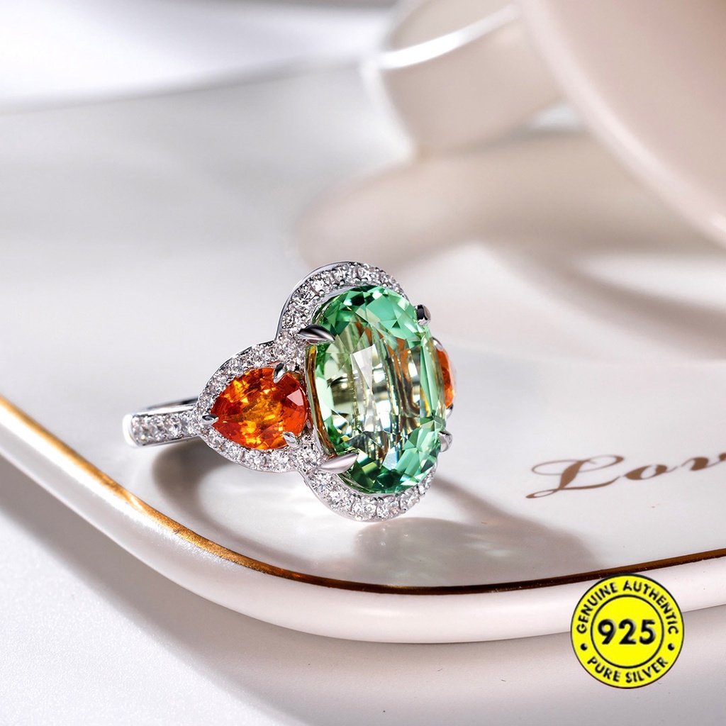 Cincin Sterling Silver 925 Model Terbuka Dengan Permata Warna Warni Untuk Wanita