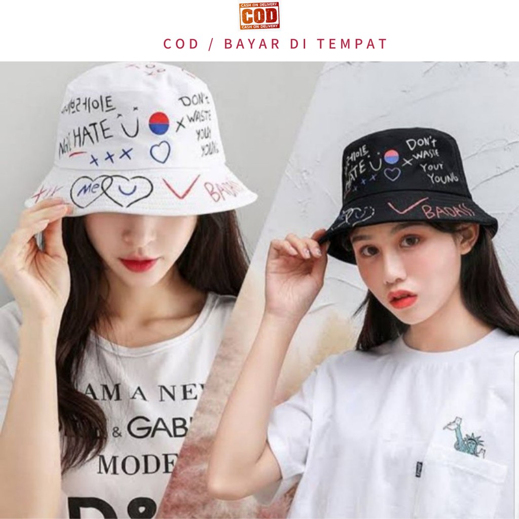 TERMURAH TOPI BUCKET KOREA LAKI CEWE SABLON BADAS BOLAK BALIK PANTAI FISHERMAN