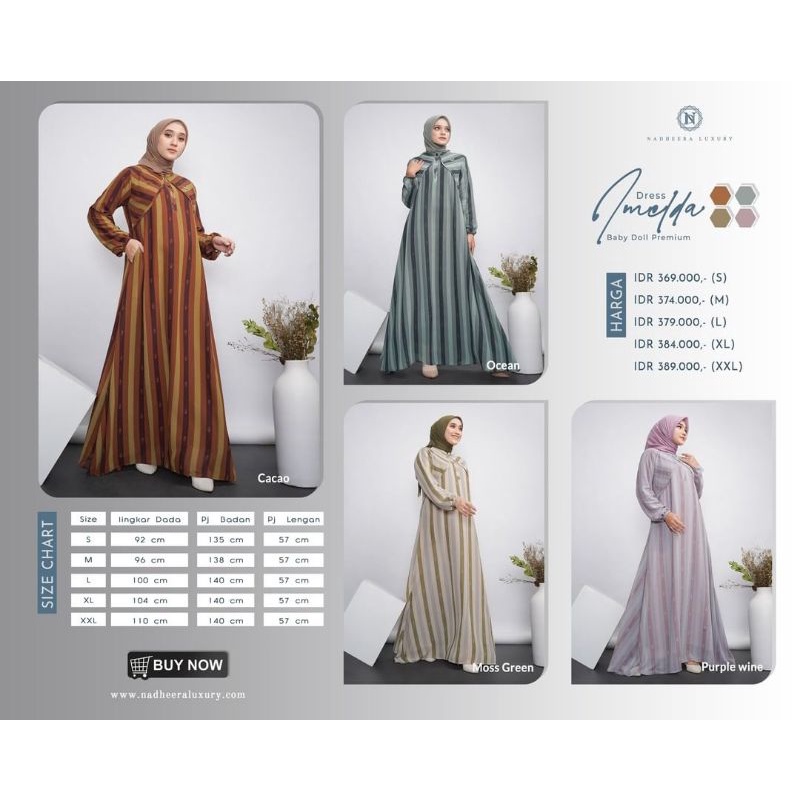 Gamis Syari Premium Imelda Dress by Nadheera Luxury|Gamis Motif Salur|Gamis Mewah|Gamis Oremium|Dres