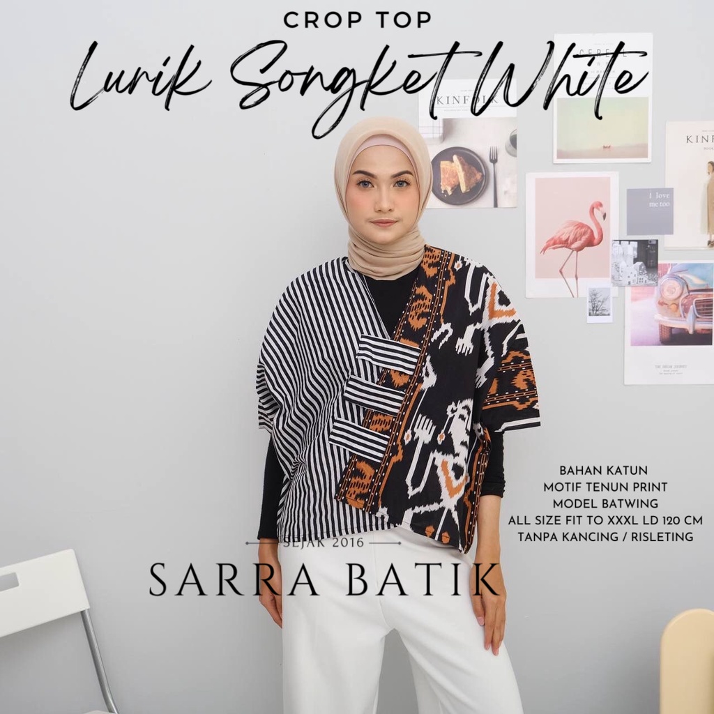 Crop Top Blouse Lurik Songket Batik Atasan Cantik Pastel Kerja Kantor Seragaman Casual Pesta Modern