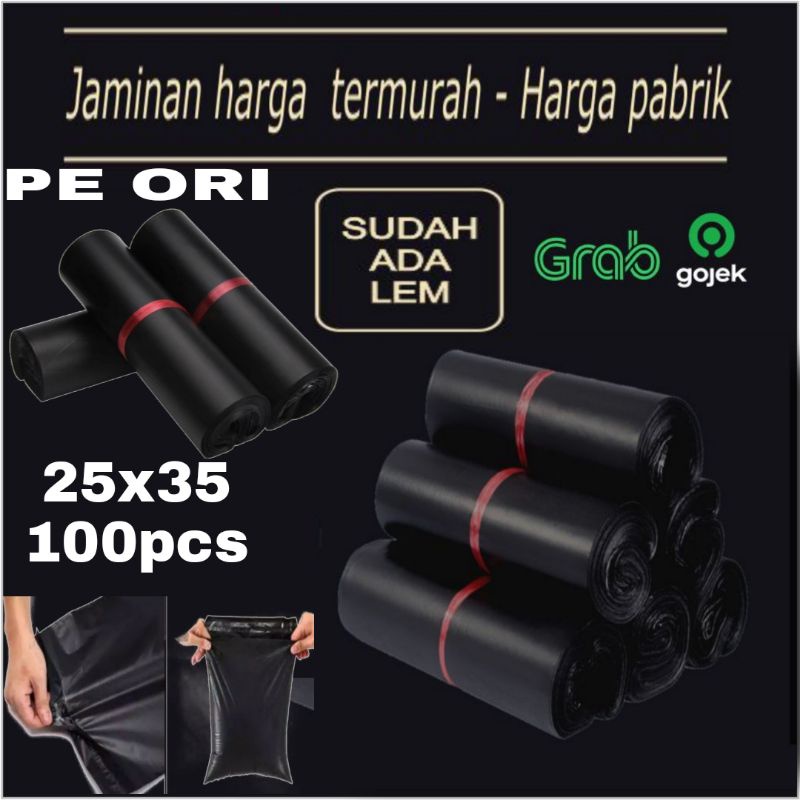 

POLYMAILER 25X35 100PCS HITAM PE GLOSSY/PLASTIK PACKINGAN ONILINE SHOP