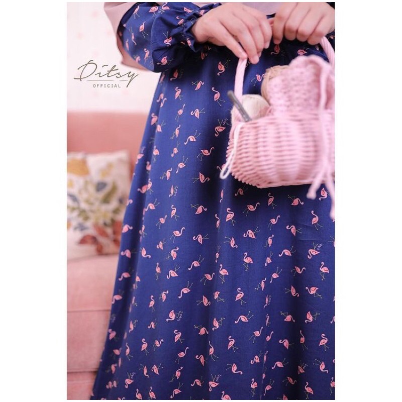 Gamis ditsy flamingo dark blue
