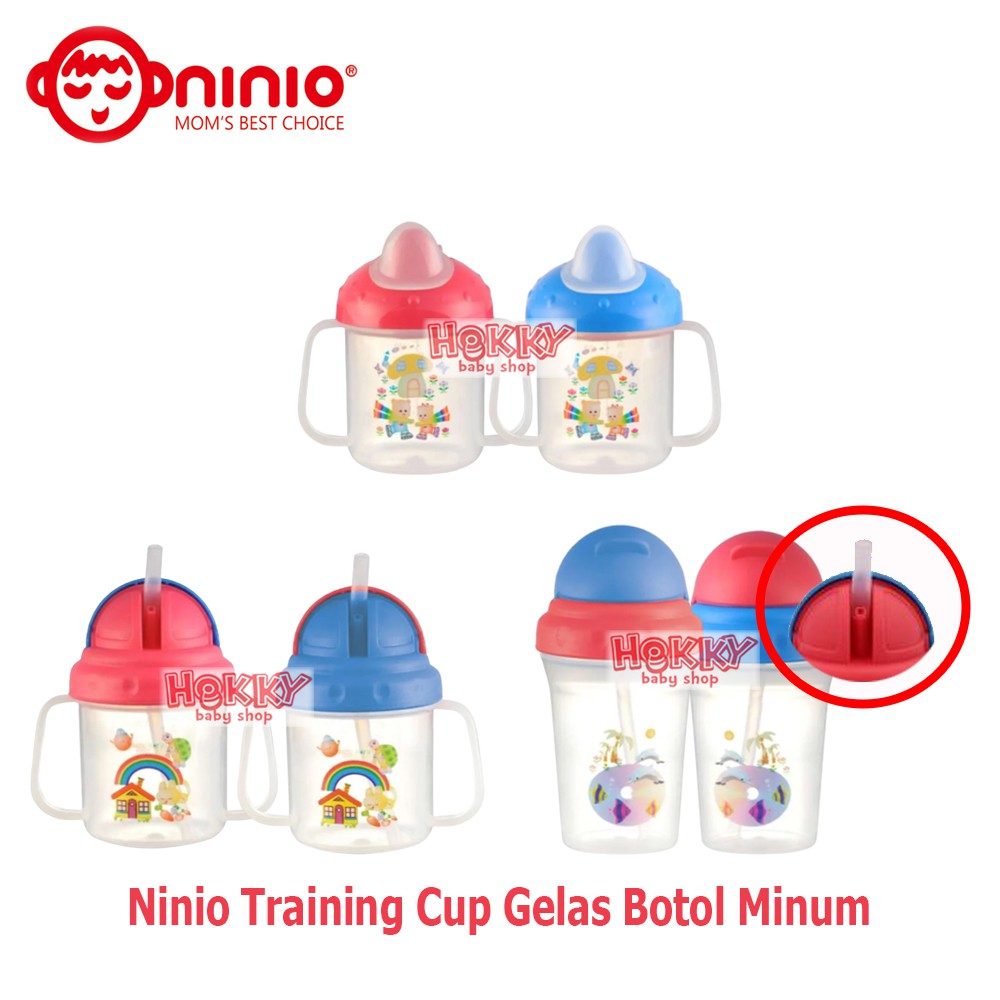 Ninio Drinking Training Cup Dan Dengan Sedotan Anti Bocor Botol Susu Minum Anak