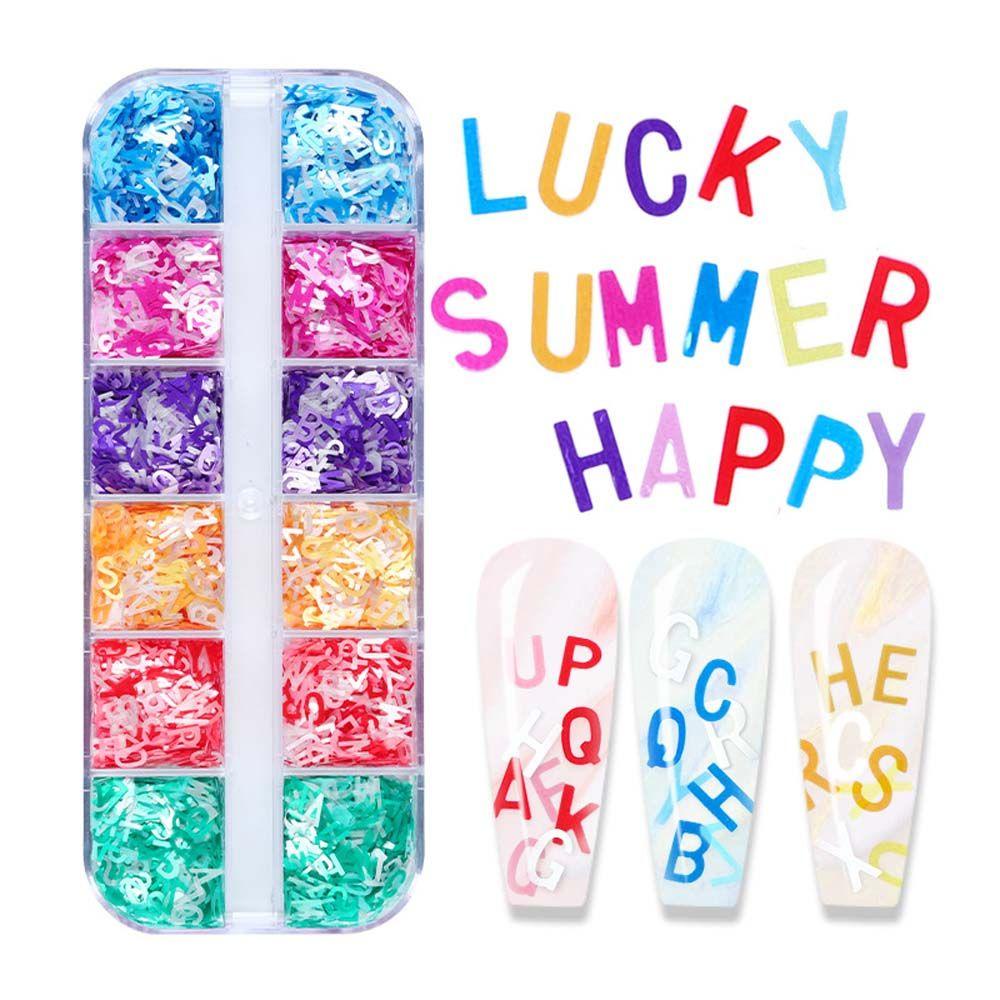 AUGUSTINA Agustina 26huruf Kuku Payet Fashion Pesona Manicure Nail Art Dekorasi Hiasan Kuku Set Shiny Mixed Letters Nail Flakes