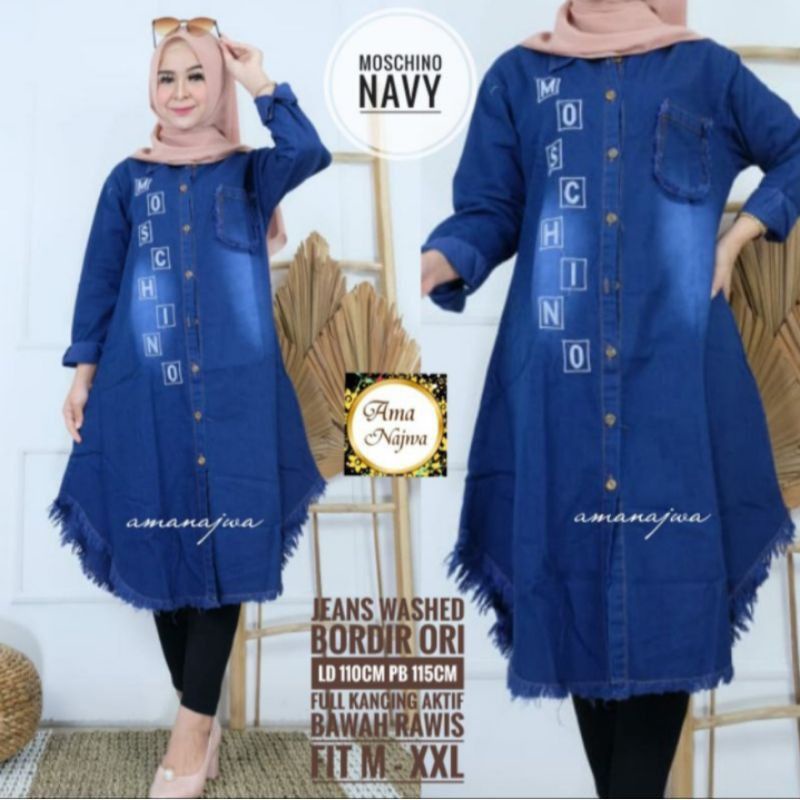 Long Tunik Mochi Original Jeans Denim Atasan Wanita Jins Jumbo