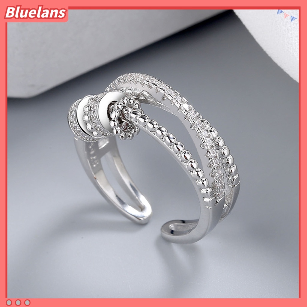 Cincin Jari Model Spiral Aksen Manik-Manik Berlian Imitasi Untuk Wanita