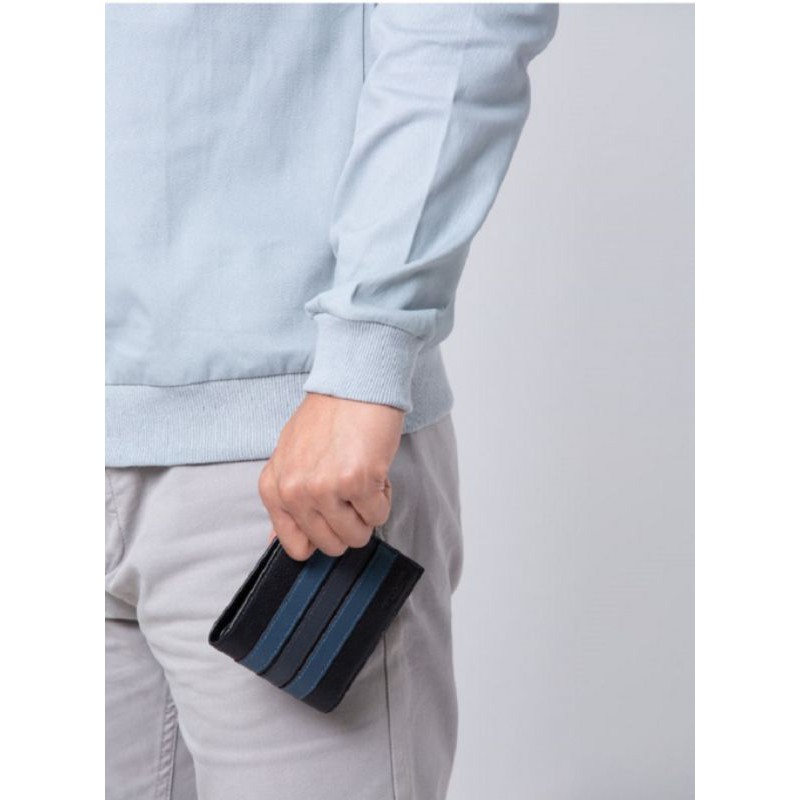 COACH Men Varsity Leather Wallet  Saddle Midnight Blue Stripe