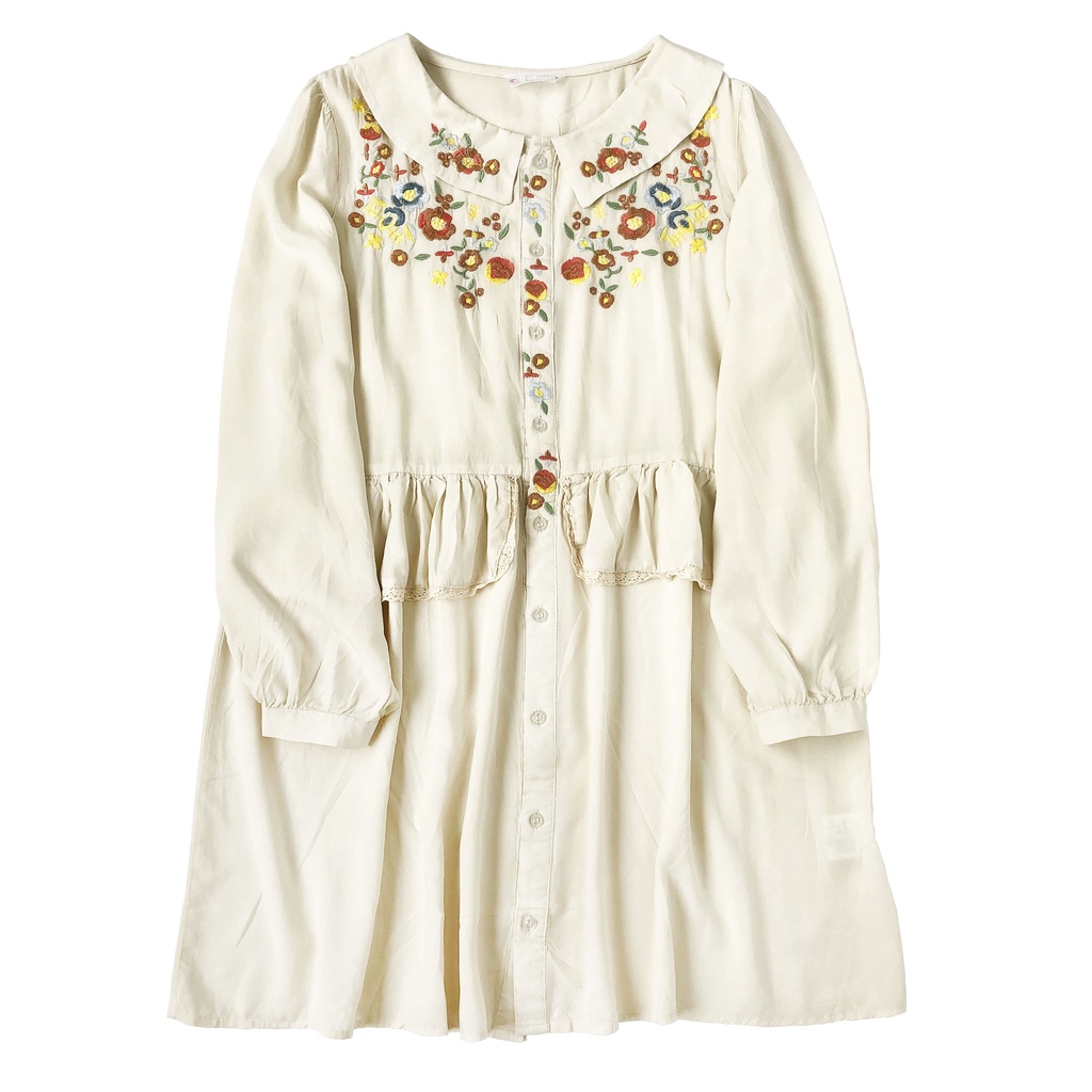 DRESS TUNIK KATUN RAYON PREMIUM IVORY LIS BORDIR BUNGA KOREA IMPORT