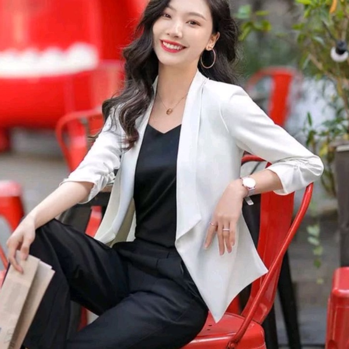 36600 Baju Blazer outer luaran putih hitam biru polos Korean style cewek import baju outer auter bla