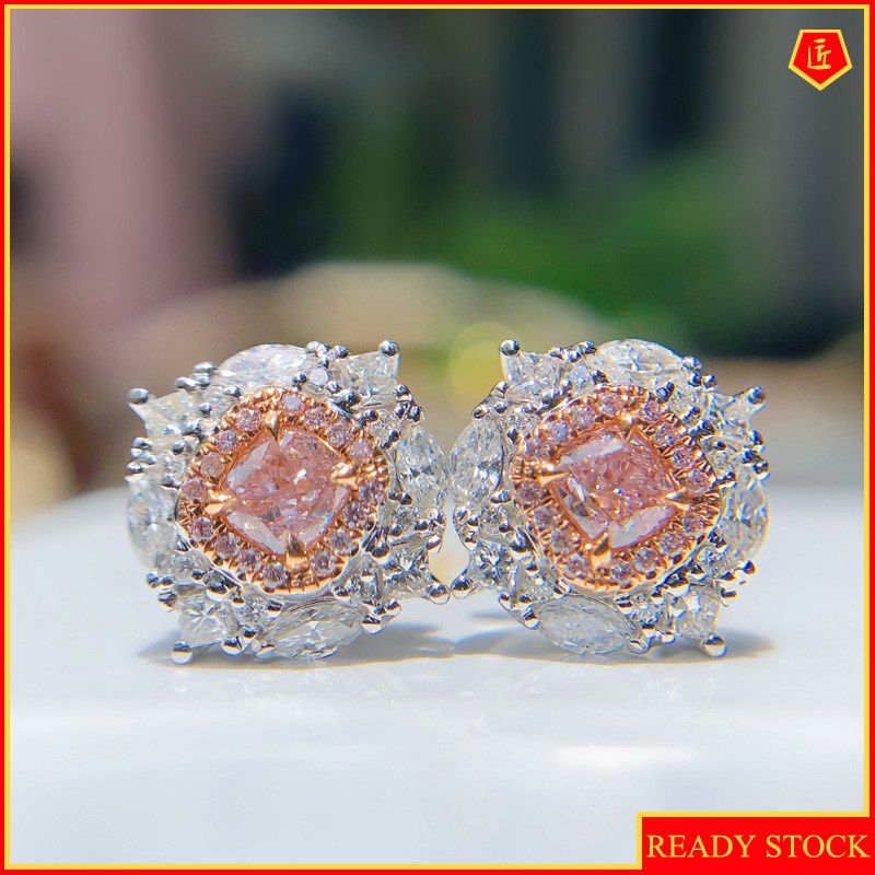 [Ready Stock]Luxury Vintage Pink Diamond Stud Earrings