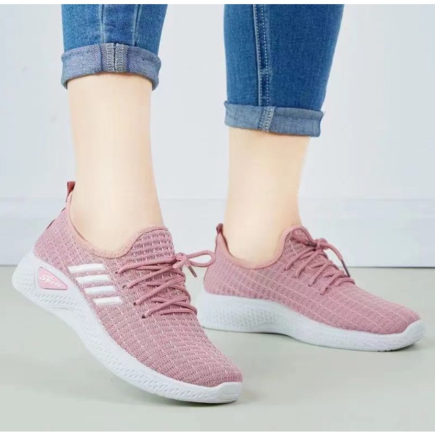 Sepatu Wanita Fashion Korea Nylon Sneakers Casual 4 Garis Import SP21