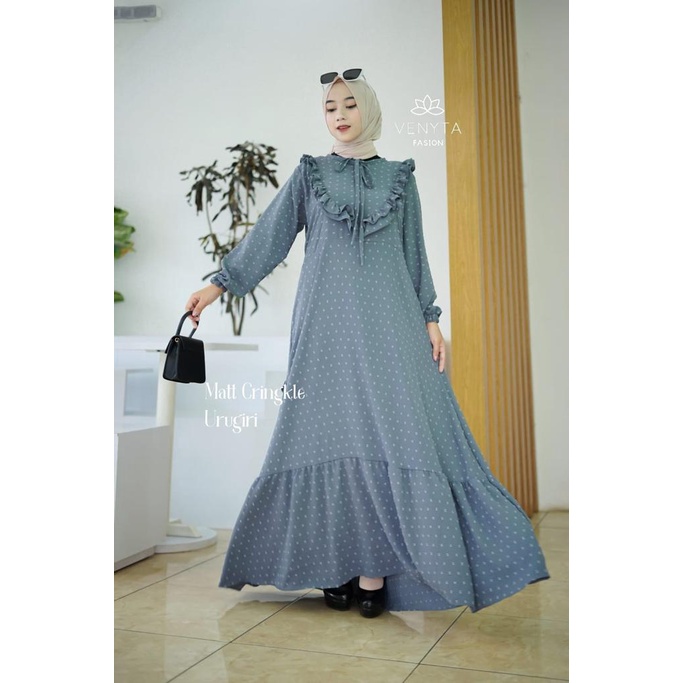 DIANTI DRESS CRINCLE RUBI ORI VENYTA LEBARAN SERIES PUTIH HITAM PASTEL