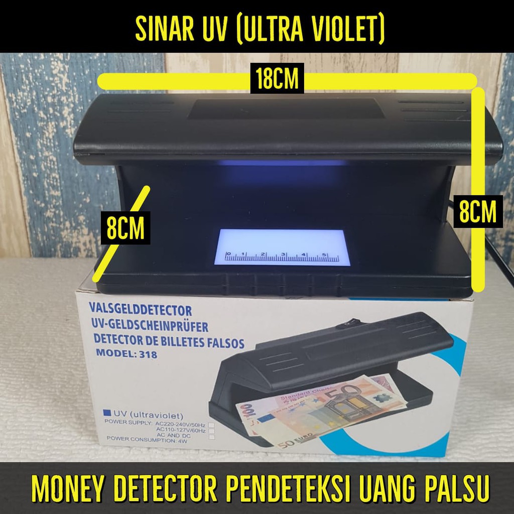 Money Detector Alat Deteksi Uang Palsu  Sinar UV /Money Detector Besar/ Counterfeit Detector/ 2light