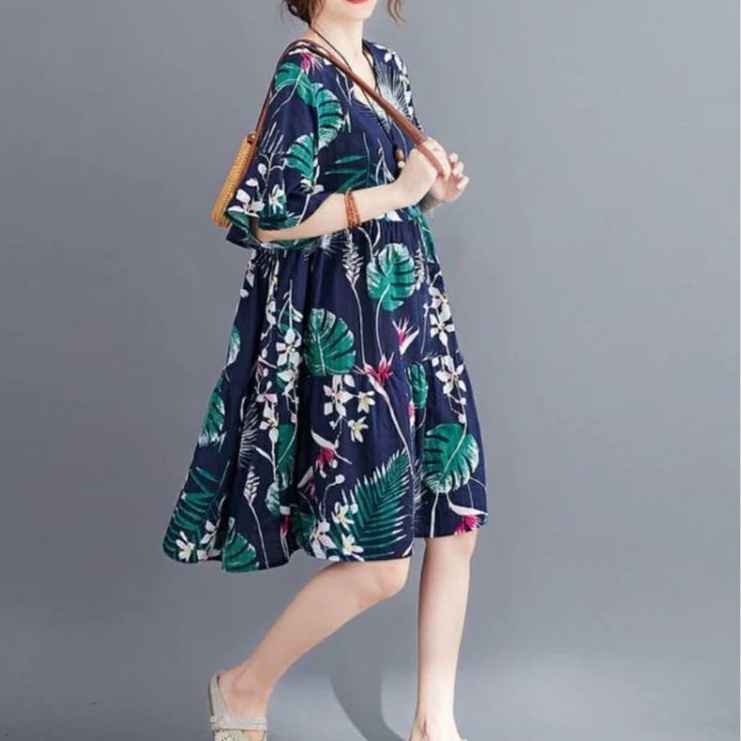 53009 Baju mini dress loose pendek santai Korean style wanita import baju mini dress gaun pendek loo