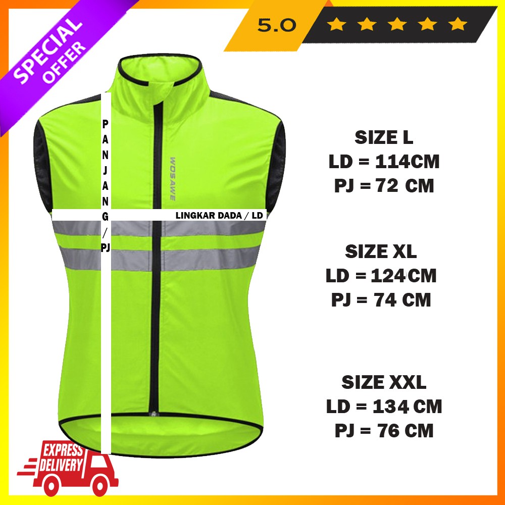 Jaket rompi sepeda windproof reflektif Brand WOSAWE