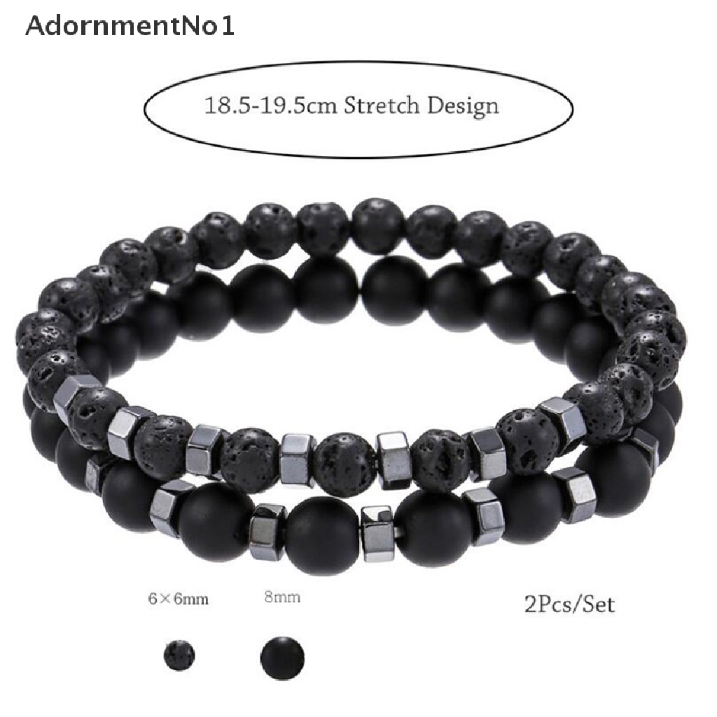 (AdornmentNo1) 2pcs / Set Gelang Manik Batu Lava Volkanik Alami Elastis Untuk Pria