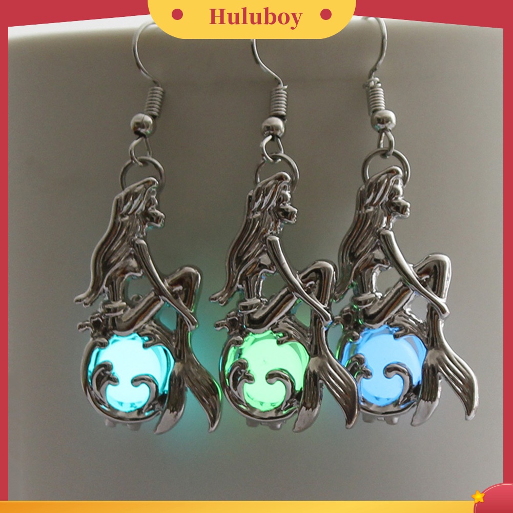 Hu Hu Hu Hu Hu Alat Bantu Pasang Kacamata♡ Anting Kait Gantung Wanita Desain Mermaid Hollow Luminous Kreatif Untuk Pesta