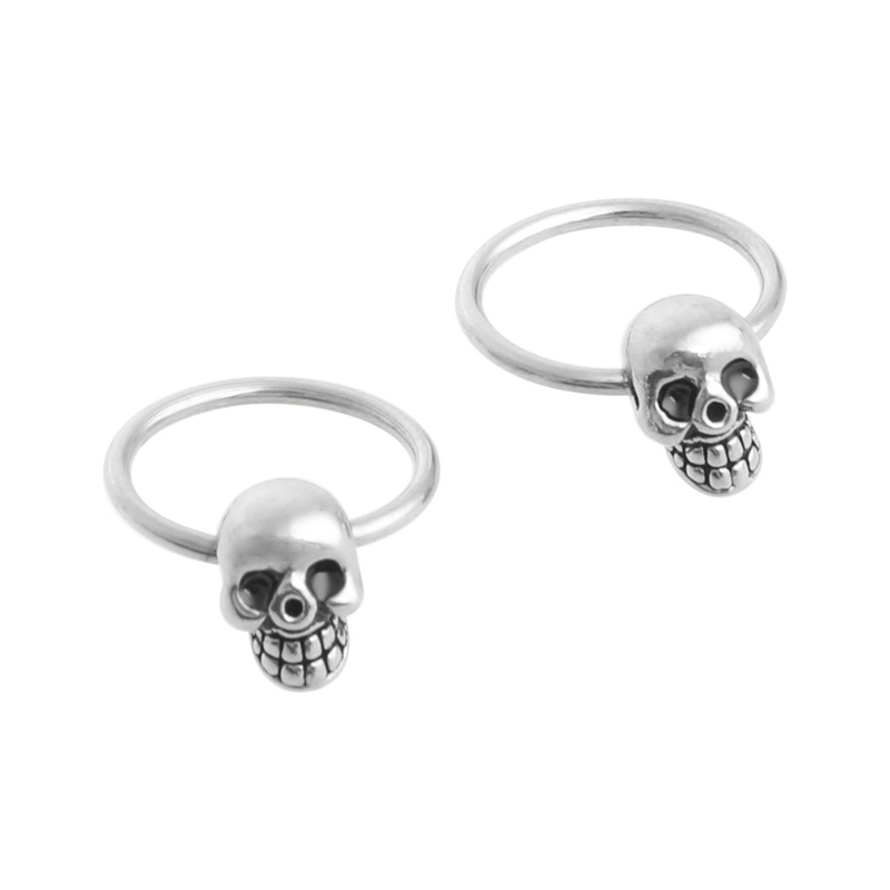 SIY  1 Pair Stainless Steel Skull Round Hoop Loop Earrings 0.39x0.28&quot;