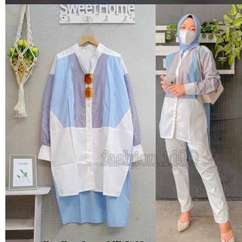 FASHION.ID90 ATASAN KEMEJA TUNIK SALUR KOMBINASI LORA 680