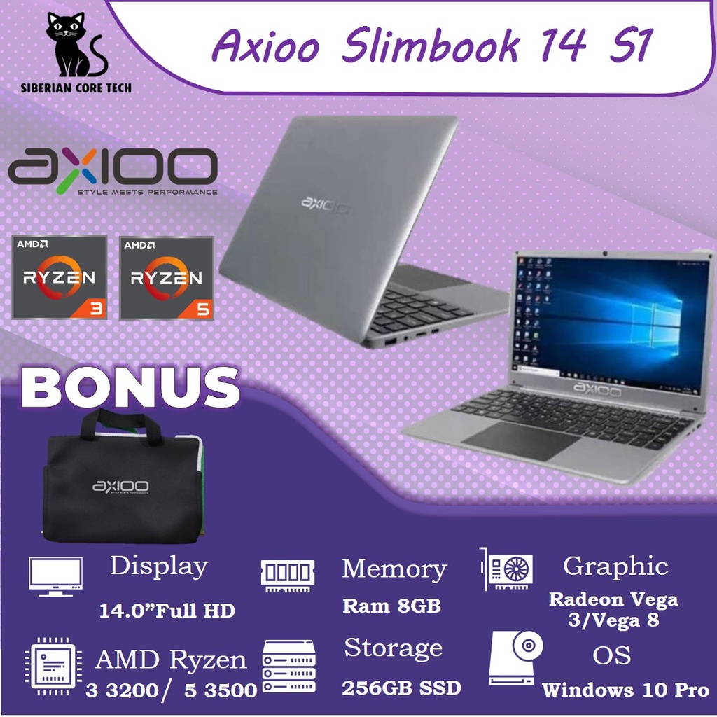 Axioo Slimbook 14 S1 RYZEN 5 3500 8GB 256SSD VEGA8 W10PRO 14.0FHD GRY