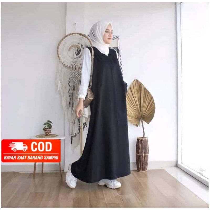 overall inner long v-neck dress pakaiyan wanita termurah