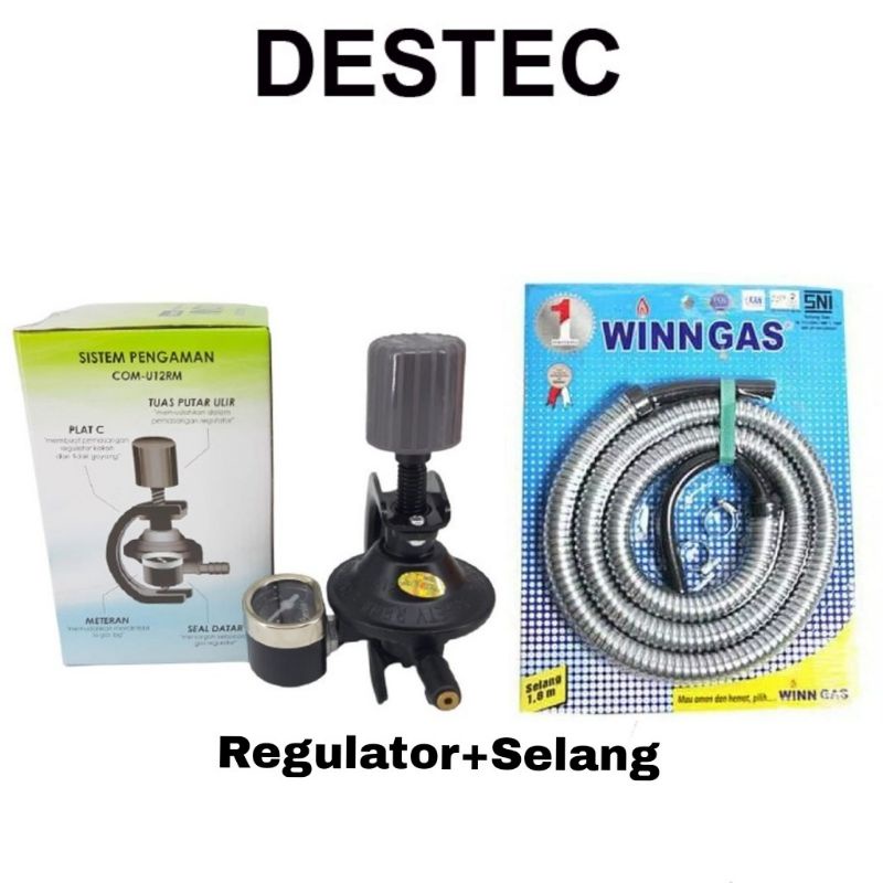 REGULATOR GAS ELPIJI DESTEC COM-U12RM METER+SELANG FLEXSIBEL