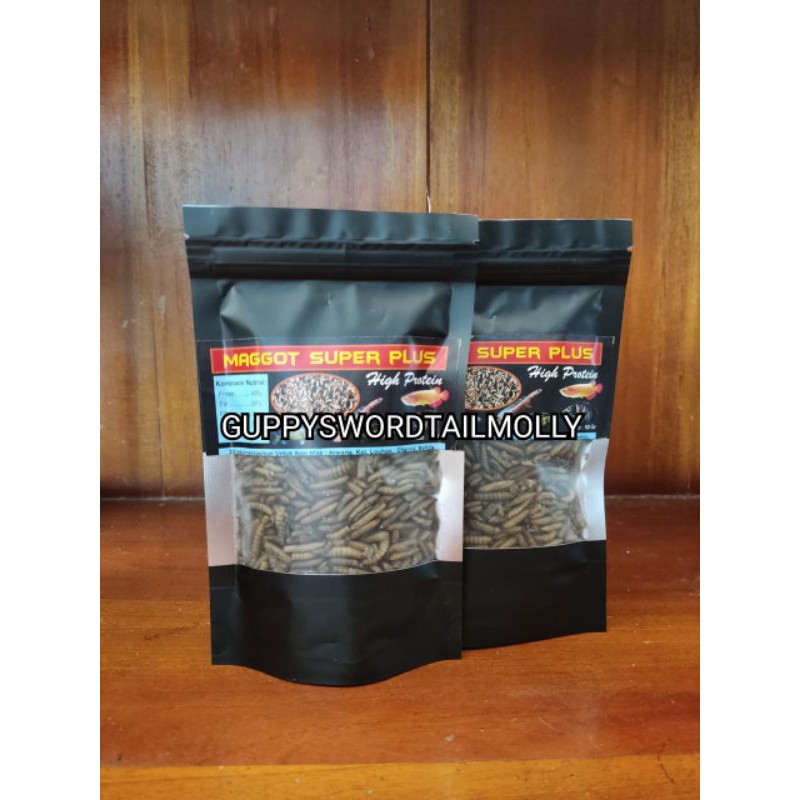 Maggot Super Plus 50g BSF Ulat Hongkong Pakan Arwana Louhan Channa Predator Chana Cana Arowana ok