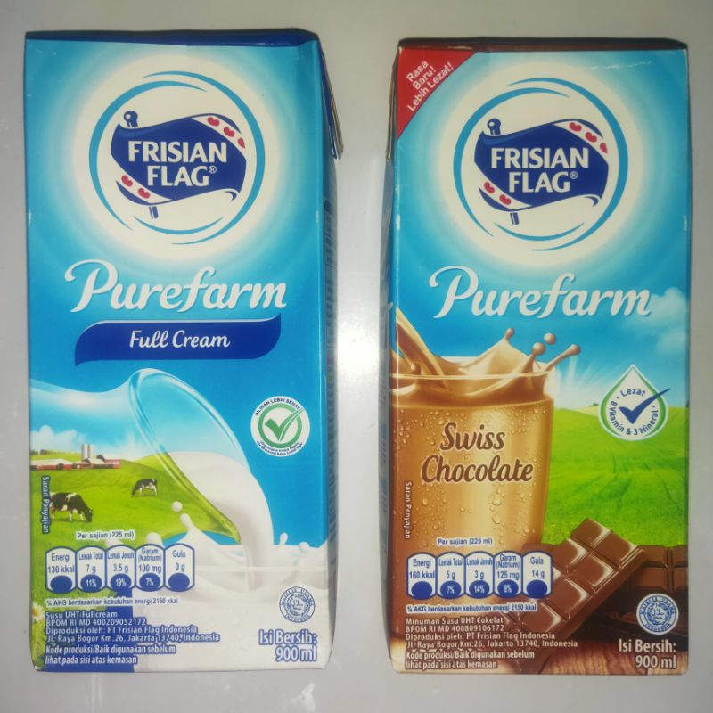 

FRISIAN FLAG PUREFARM FULL CREAM, COKLAT/SWISS CHOCOLATE SUSU BENDERA UHT 900ml