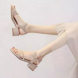 Sandal High Heels Wanita Silang kepang Suede ND 03