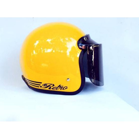 Bagus  Helm bogo kuning glossy kaca datar ....